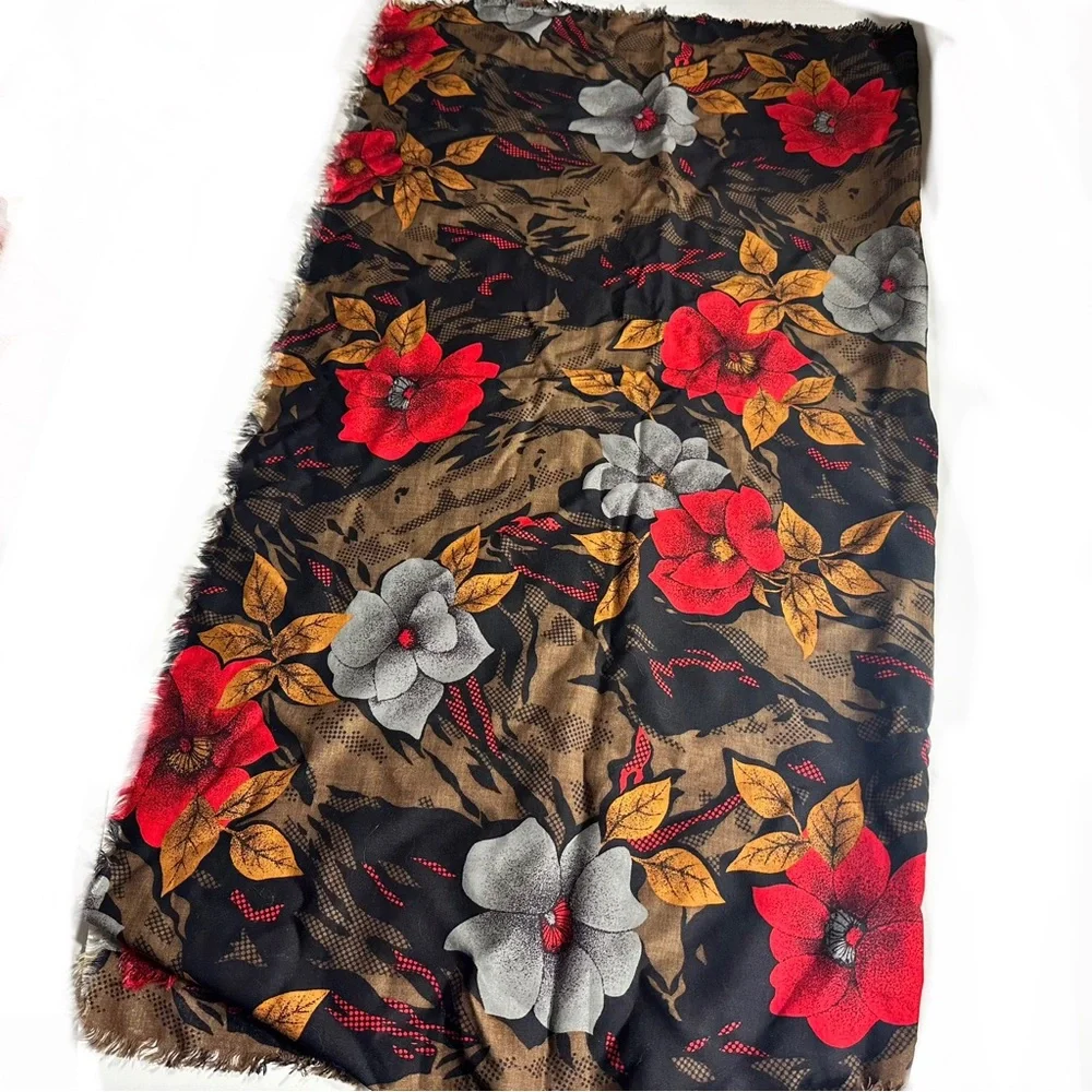 Vintage Boho Square Scarf Vibrant Rayon Challis Mystical Floral Print 70s 80s - Picture 3 of 7